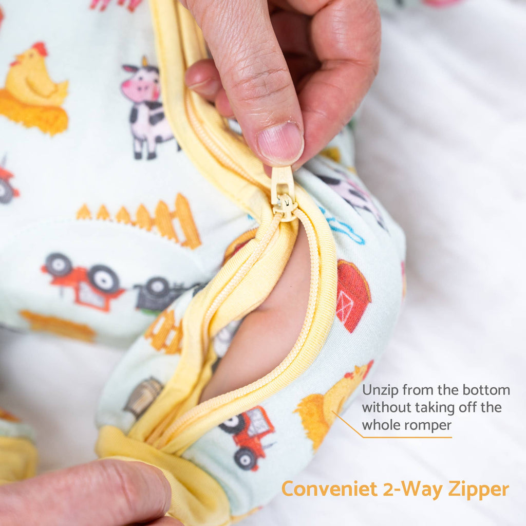 Bamboo Baby Convertible Zipper Pajamas - Farm Pigs Cows Barn