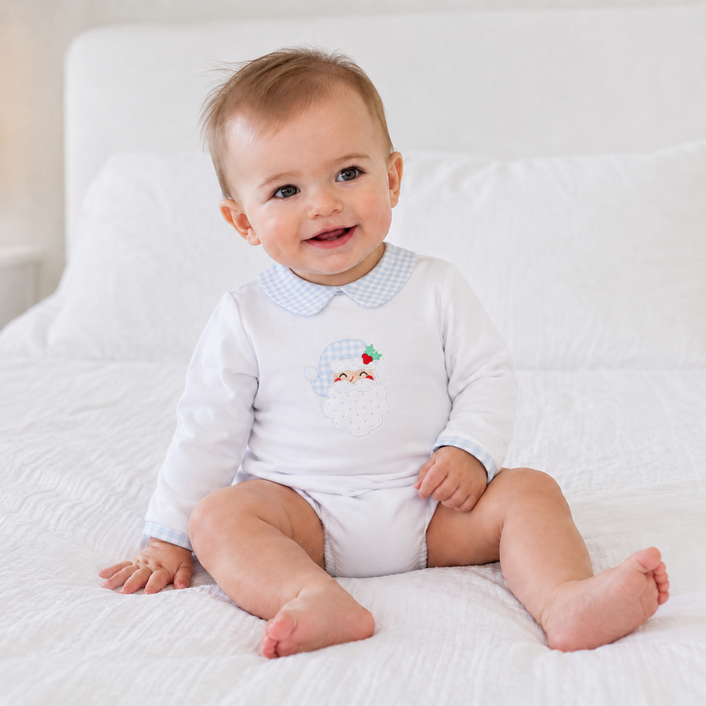 Magnolia Baby - Sweet St Nick Applique Collared Bubble - Light Blue
