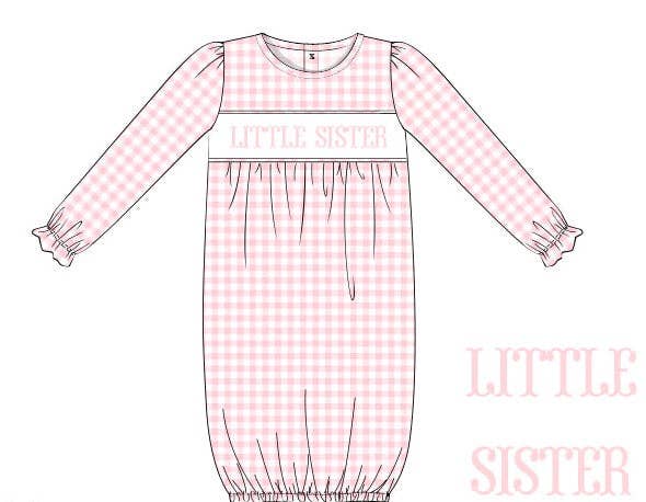 Sweet Tupelo Clothing - Smocked Little Sister Gown in Pink Gingham