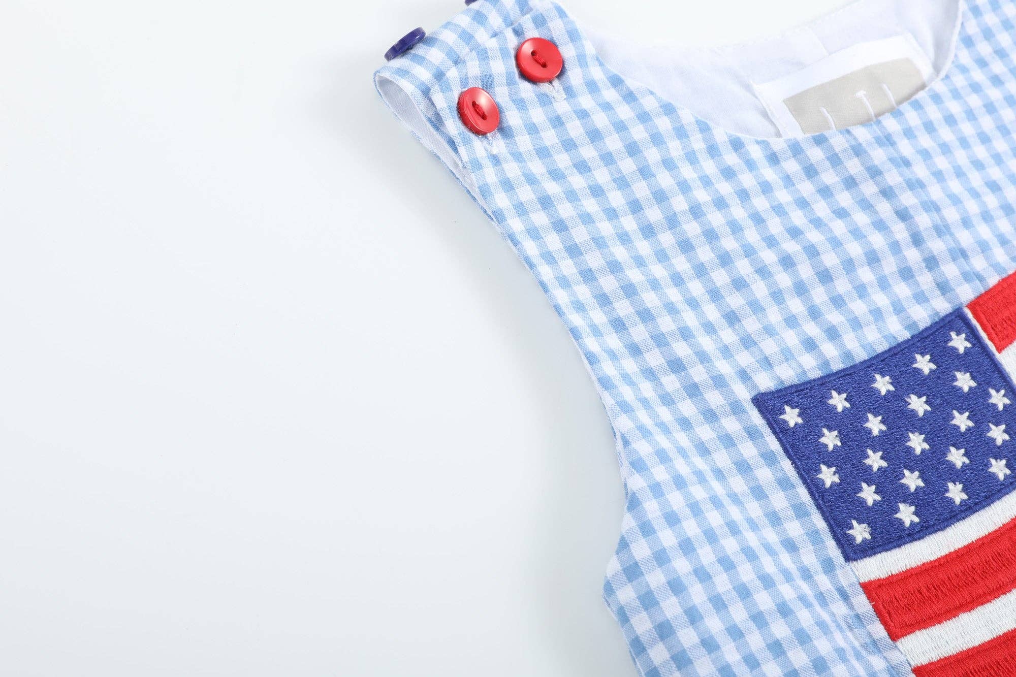 Blue Gingham American Flag Pocket Shortalls