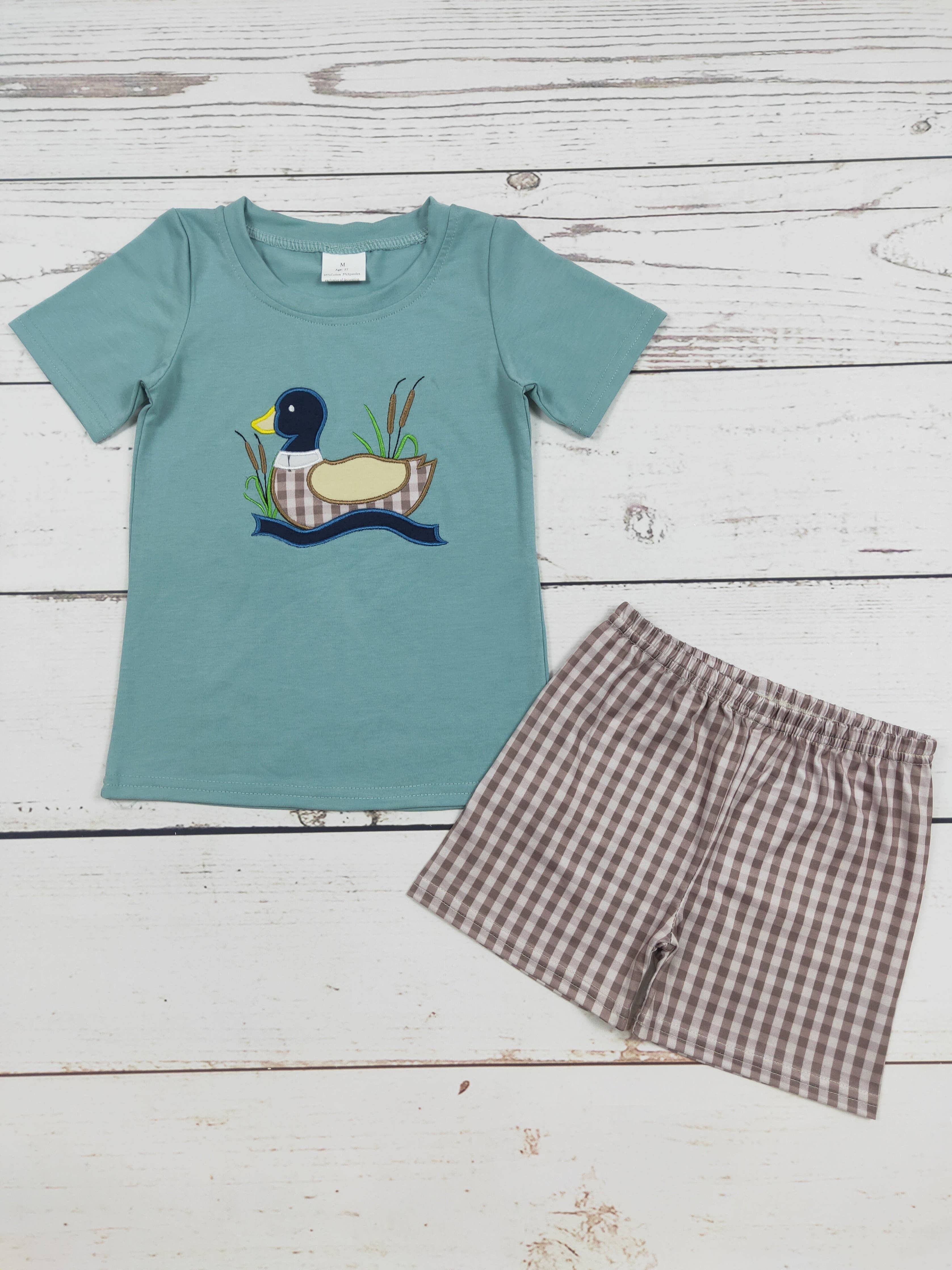 Boys Checkered Duck Appliqué Top Shorts Set