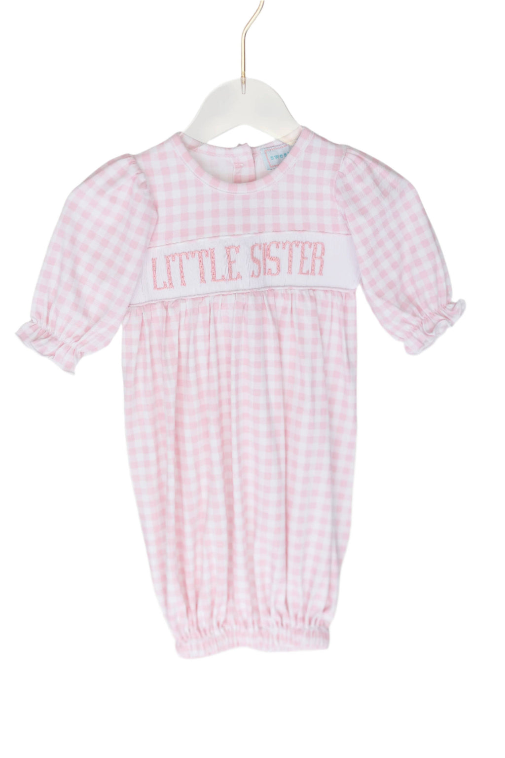 Sweet Tupelo Clothing - Smocked Little Sister Gown in Pink Gingham