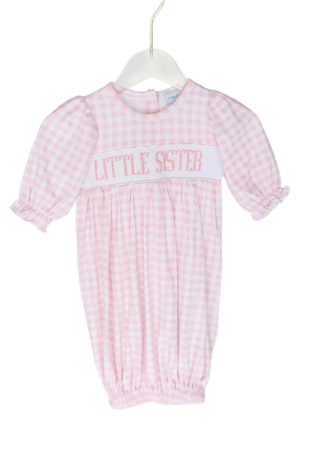 Sweet Tupelo Clothing - Smocked Little Sister Gown in Pink Gingham