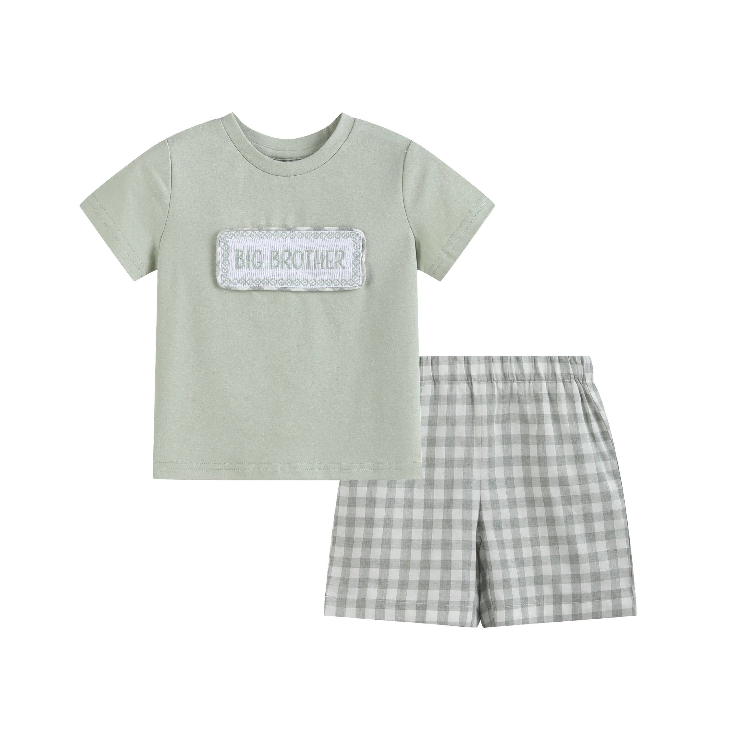 Lil Cactus - Misty Blue Big Brother Smocked Shirt and Shorts Set