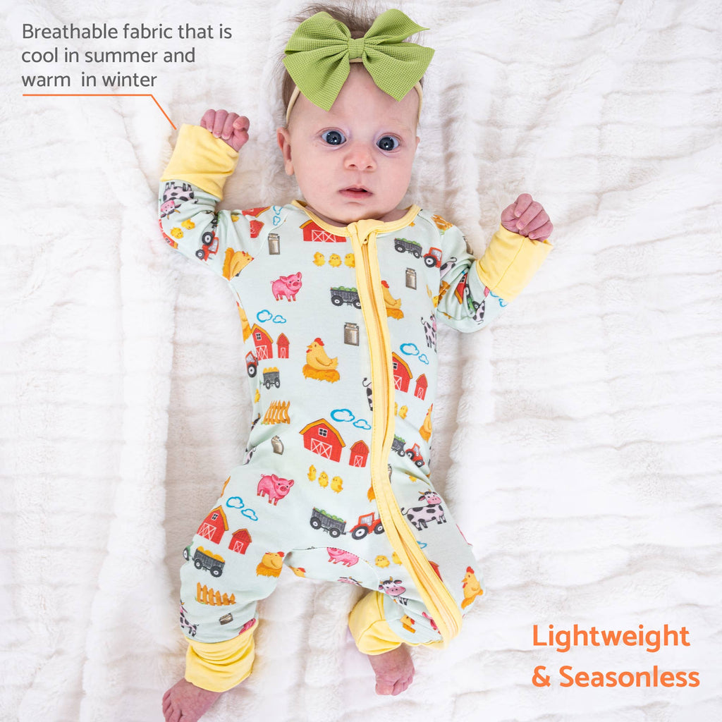 Bamboo Baby Convertible Zipper Pajamas - Farm Pigs Cows Barn