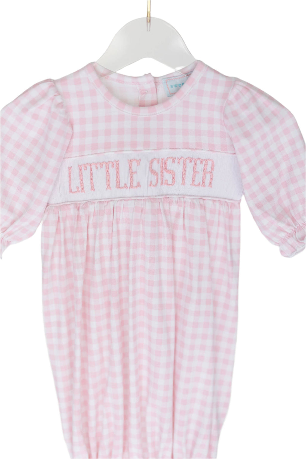 Sweet Tupelo Clothing - Smocked Little Sister Gown in Pink Gingham