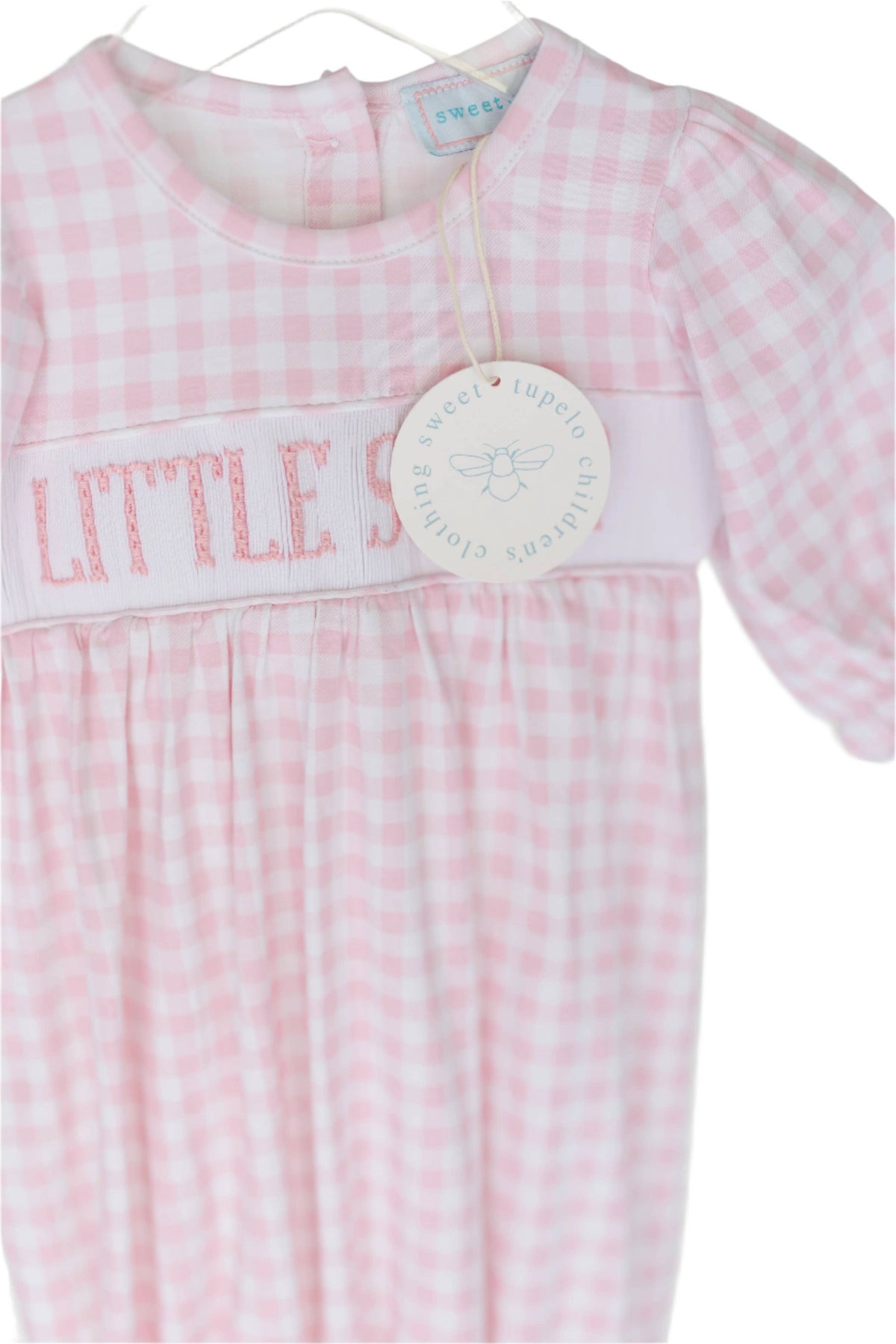 Sweet Tupelo Clothing - Smocked Little Sister Gown in Pink Gingham