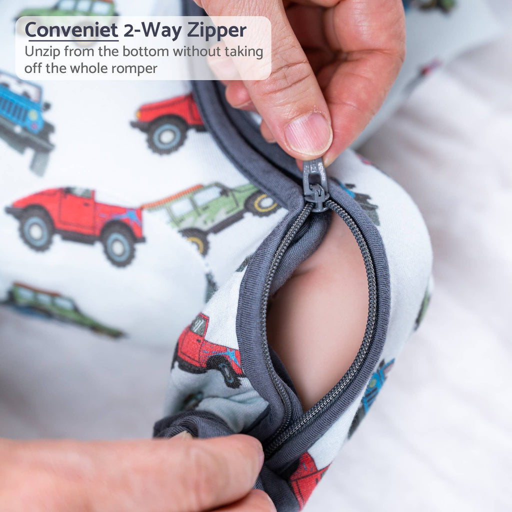 Bamboo Baby Convertible Zipper Pajamas - Vehicle Car Print