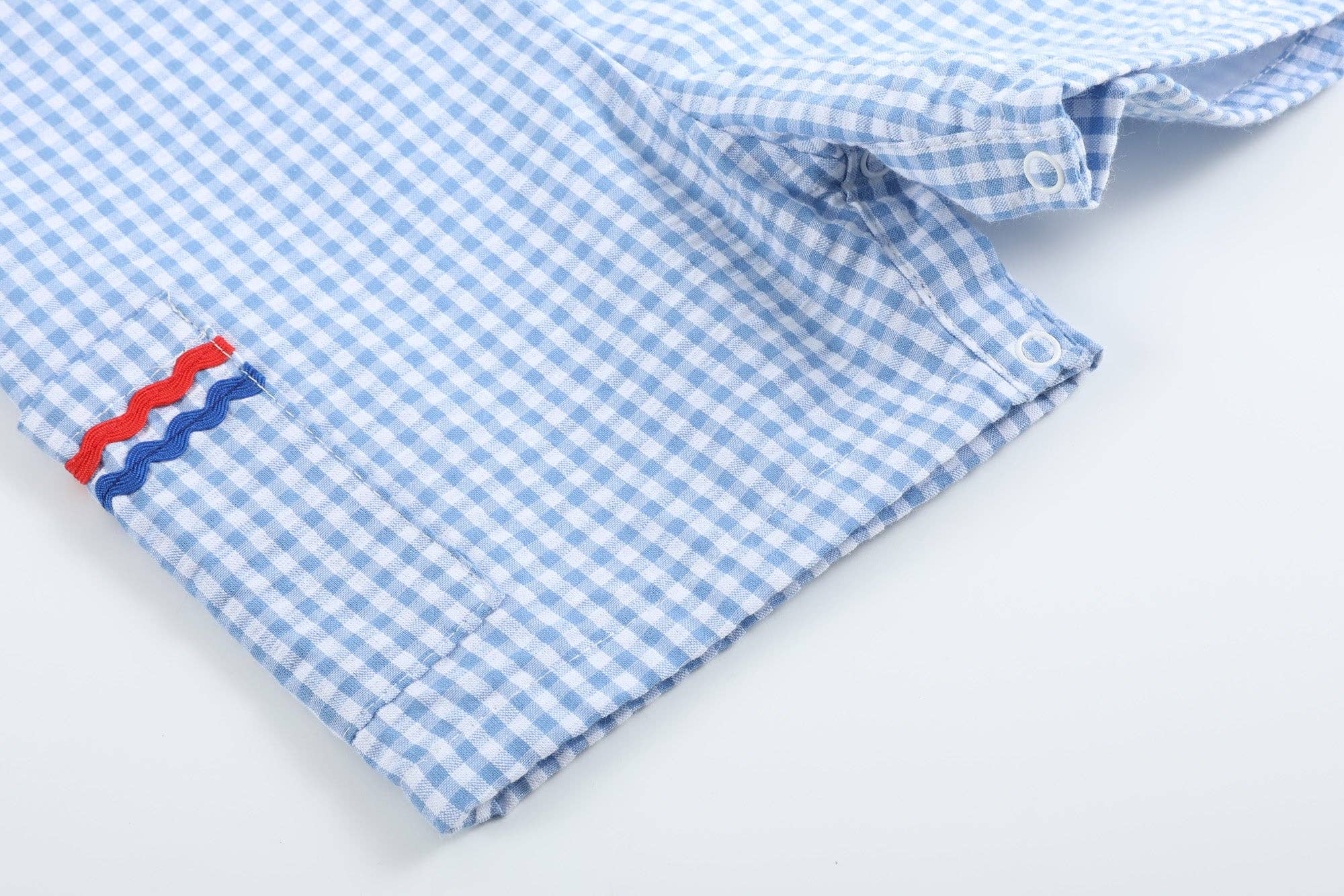 Blue Gingham American Flag Pocket Shortalls