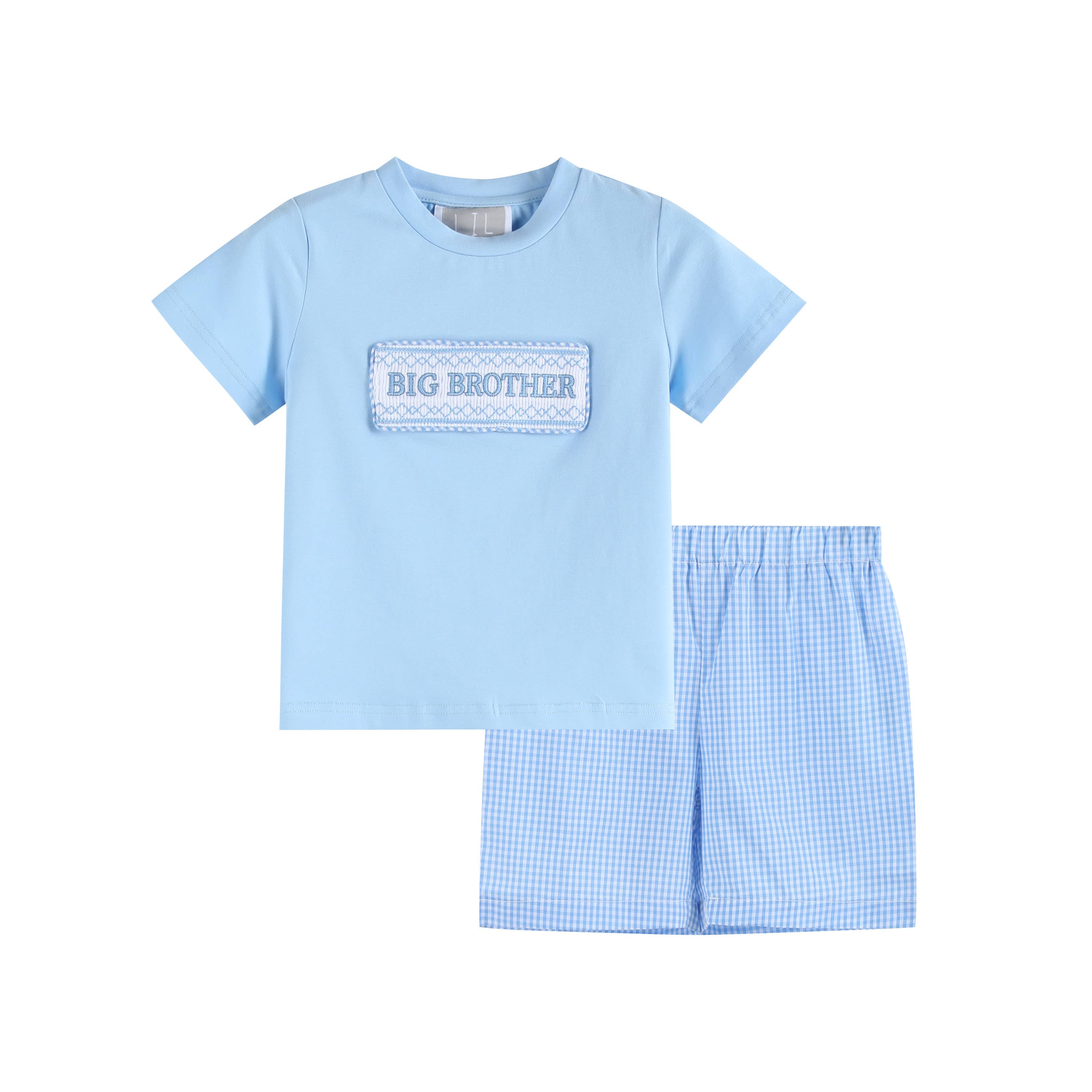 Lil Cactus - Light Blue Big Brother Smocked Shirt and Shorts Set