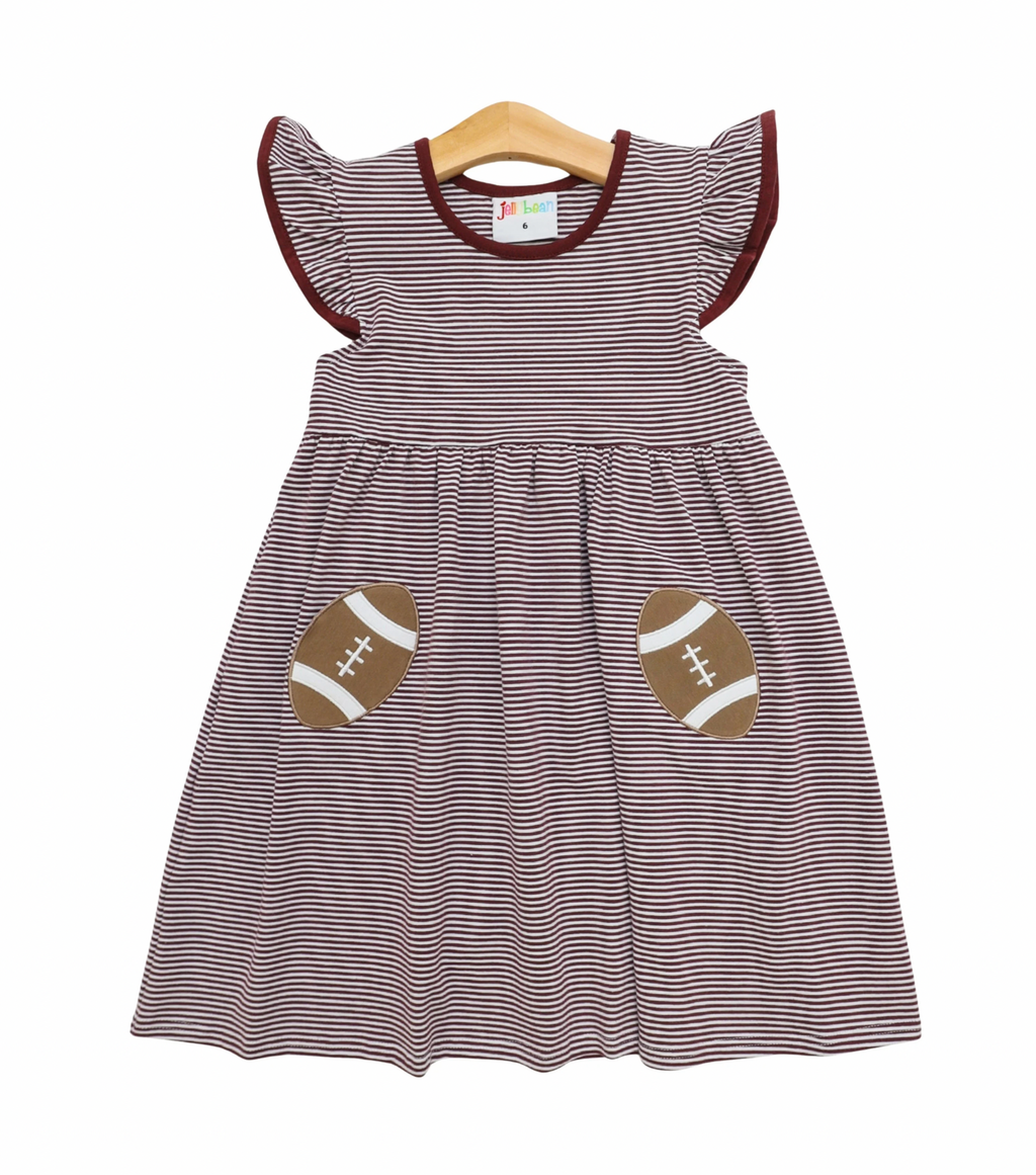 Let’s Cheer! Football Pocket Dress - Maroon Stripe