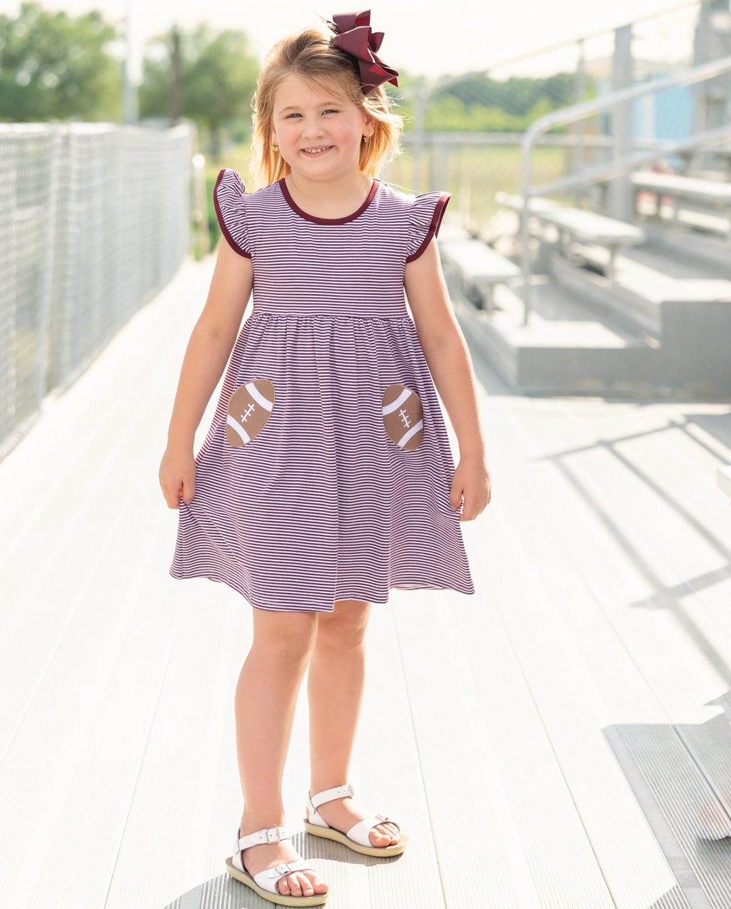 Let’s Cheer! Football Pocket Dress - Maroon Stripe