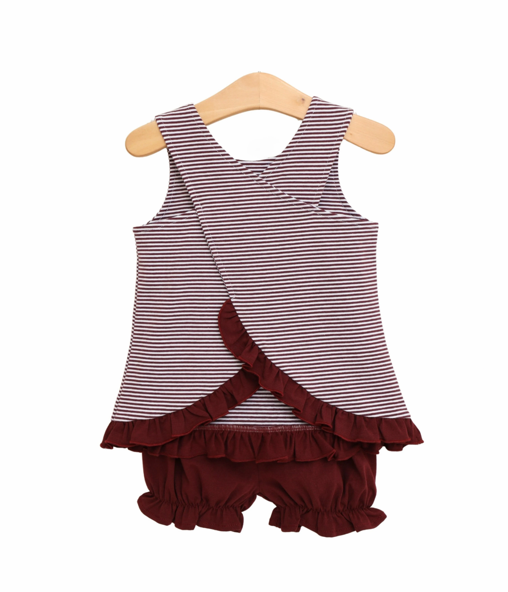 Let’s Cheer! Swing Back Bloomer Set Maroon Stripe