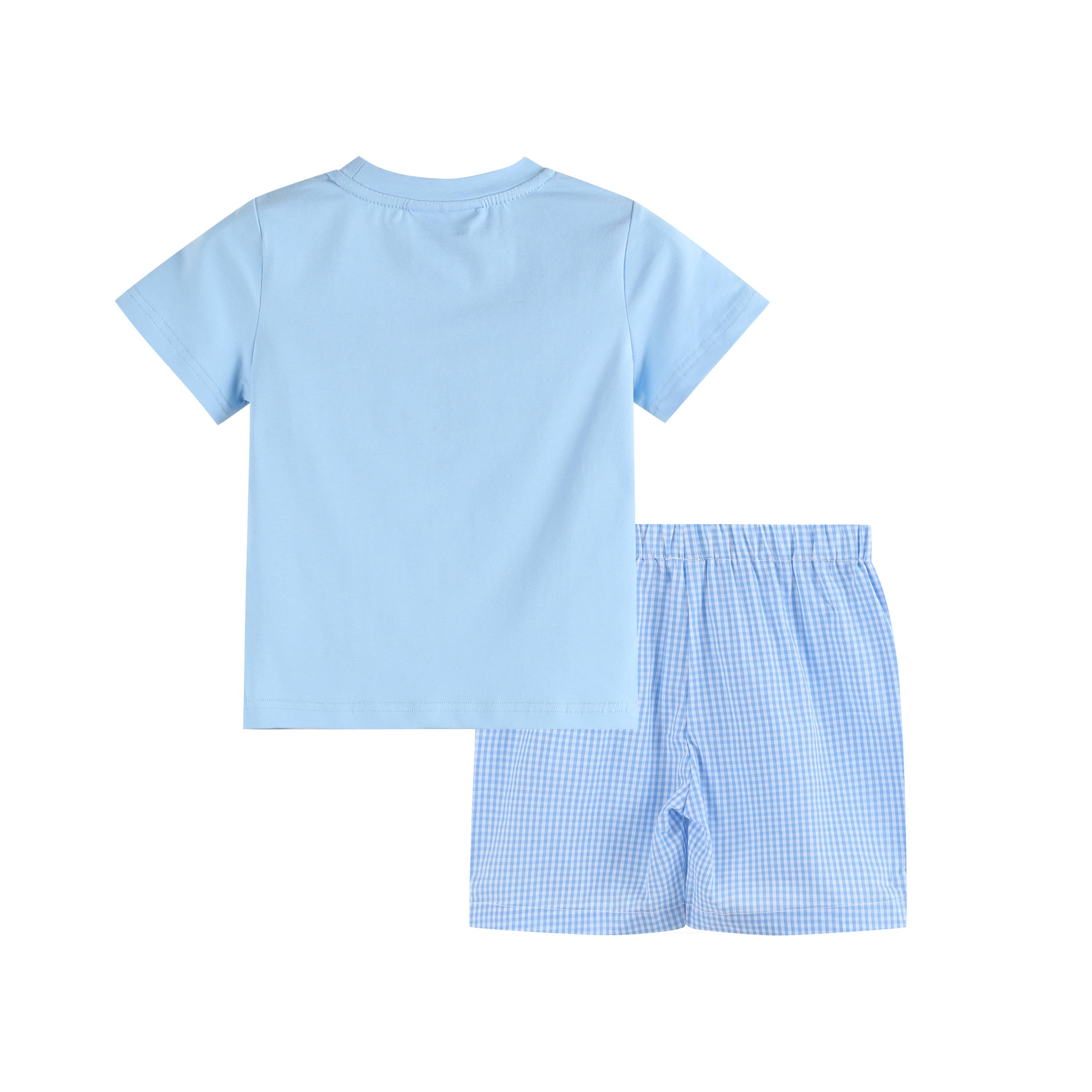 Lil Cactus - Light Blue Big Brother Smocked Shirt and Shorts Set