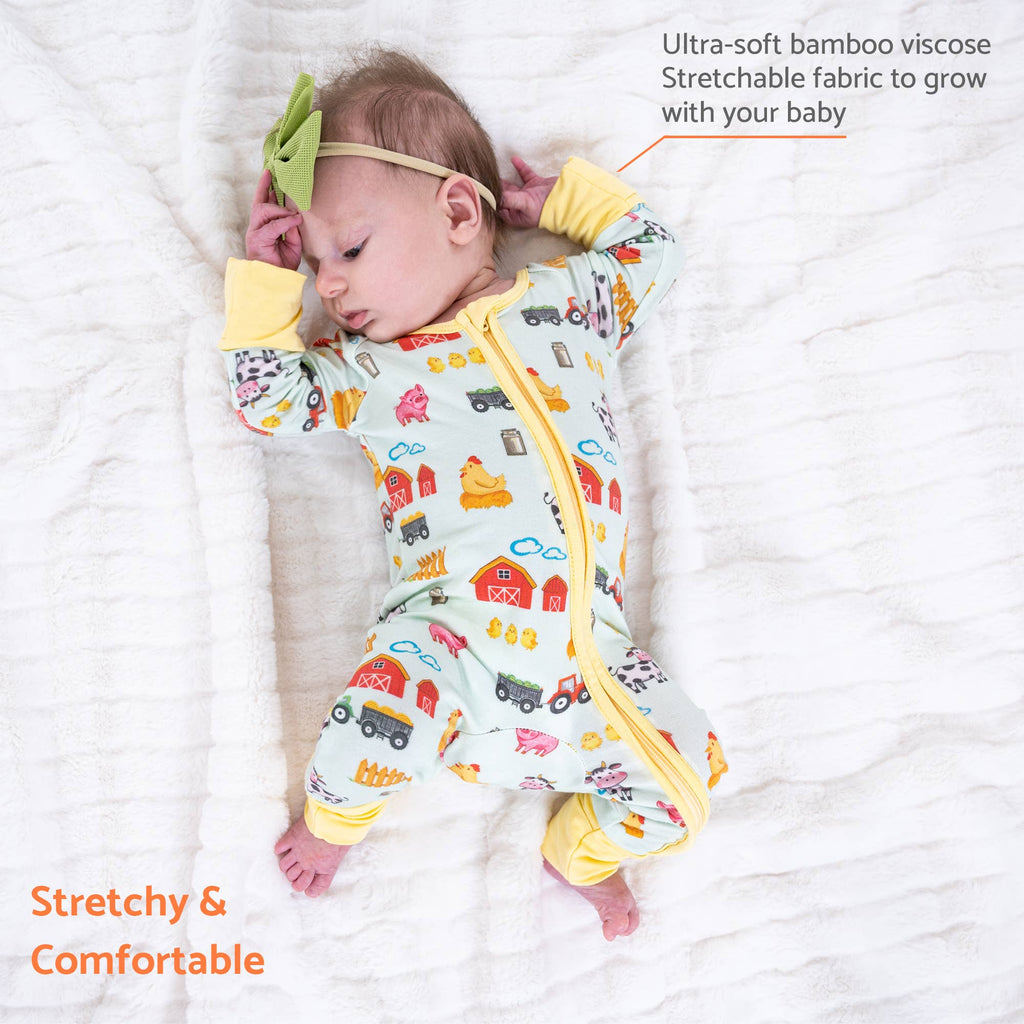 Bamboo Baby Convertible Zipper Pajamas - Farm Pigs Cows Barn