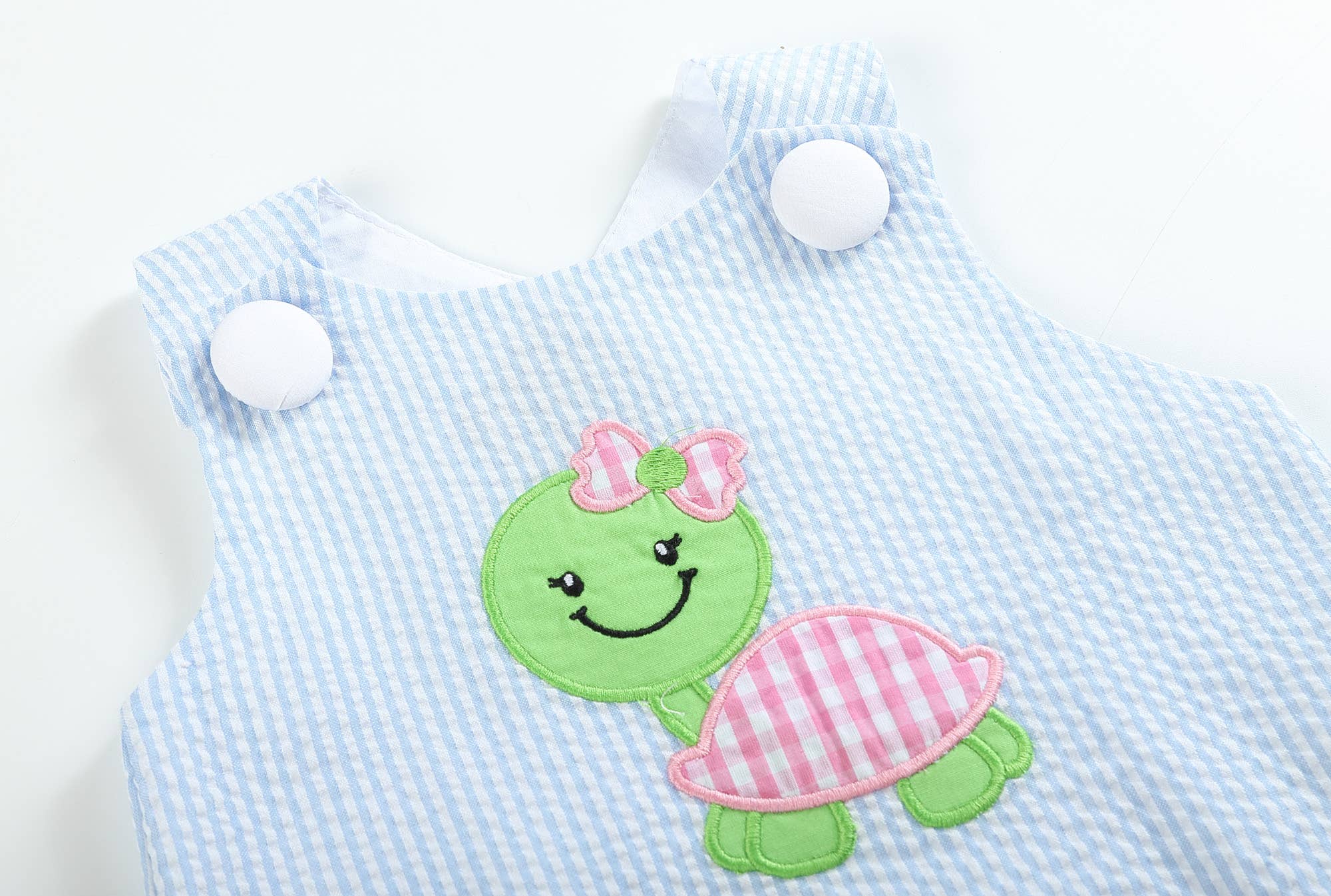 Light Blue Seersucker Turtle Top and Bloomer Set