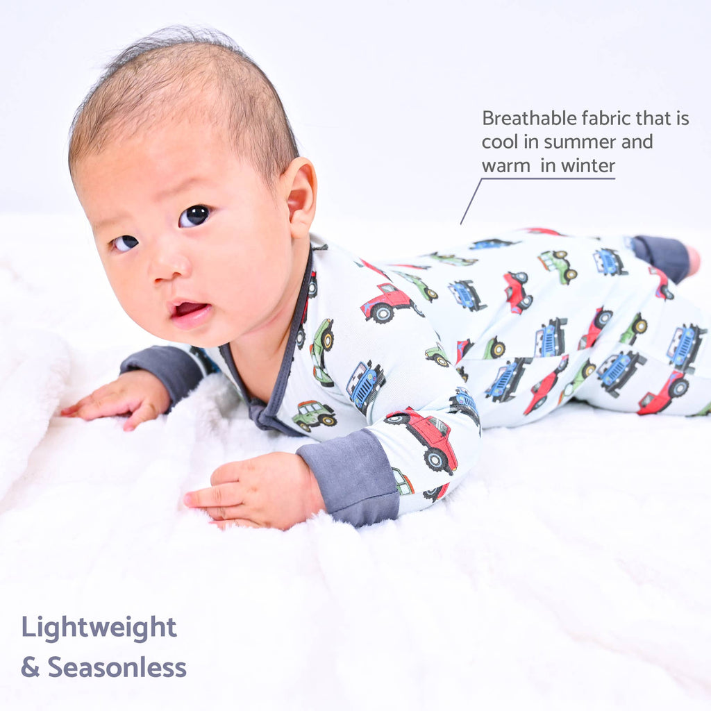 Bamboo Baby Convertible Zipper Pajamas - Vehicle Car Print
