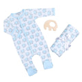 Blue Elephant Gift Set - Footie + Blanket + Teether