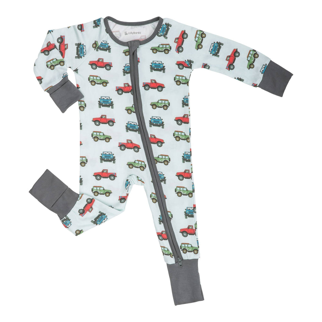 Bamboo Baby Convertible Zipper Pajamas - Vehicle Car Print