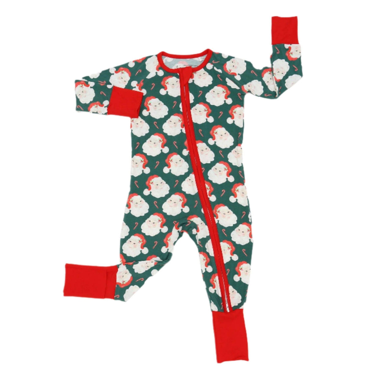 Sweet Tupelo Clothing - Green Classic Santa One Piece Bamboo Pajama