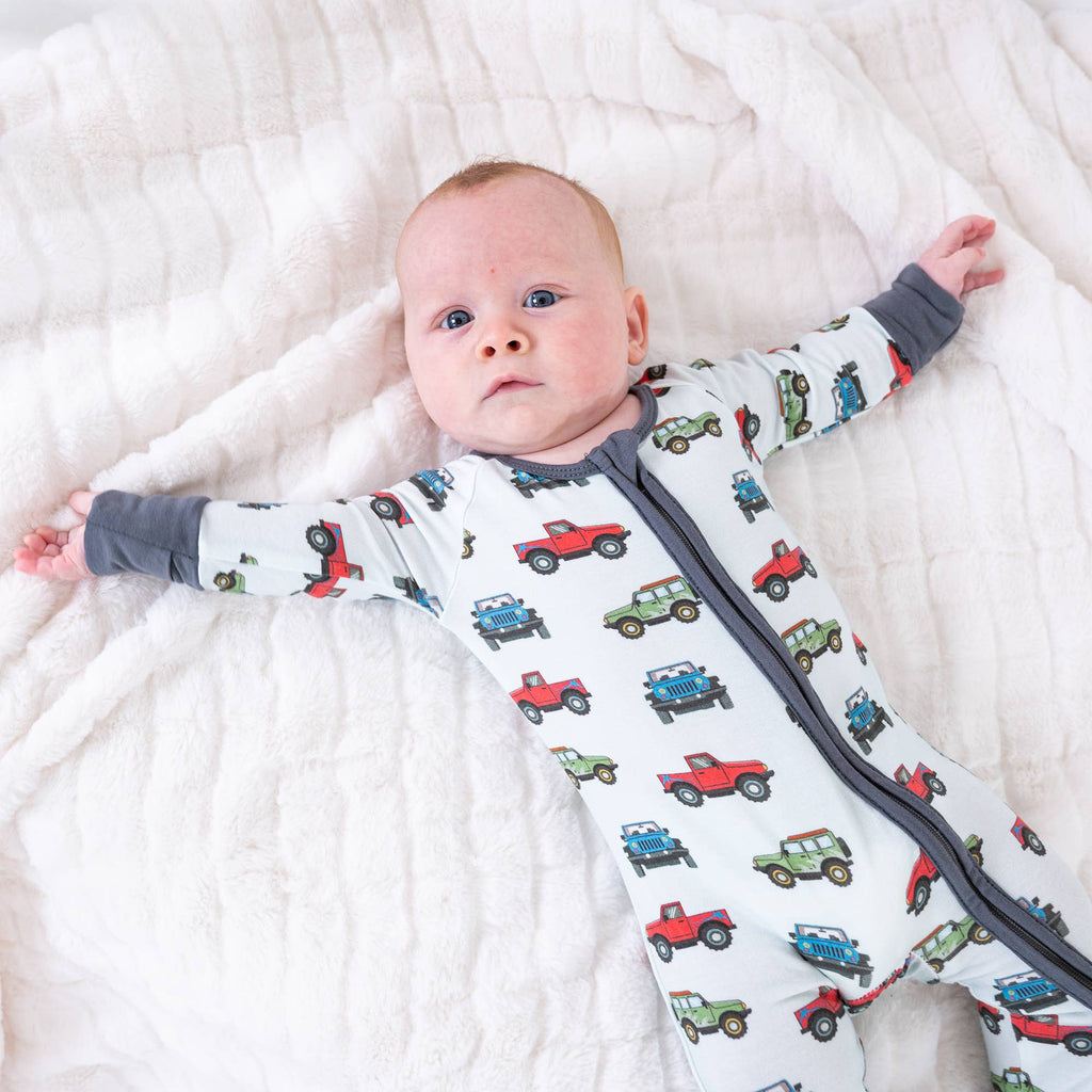 Bamboo Baby Convertible Zipper Pajamas - Vehicle Car Print