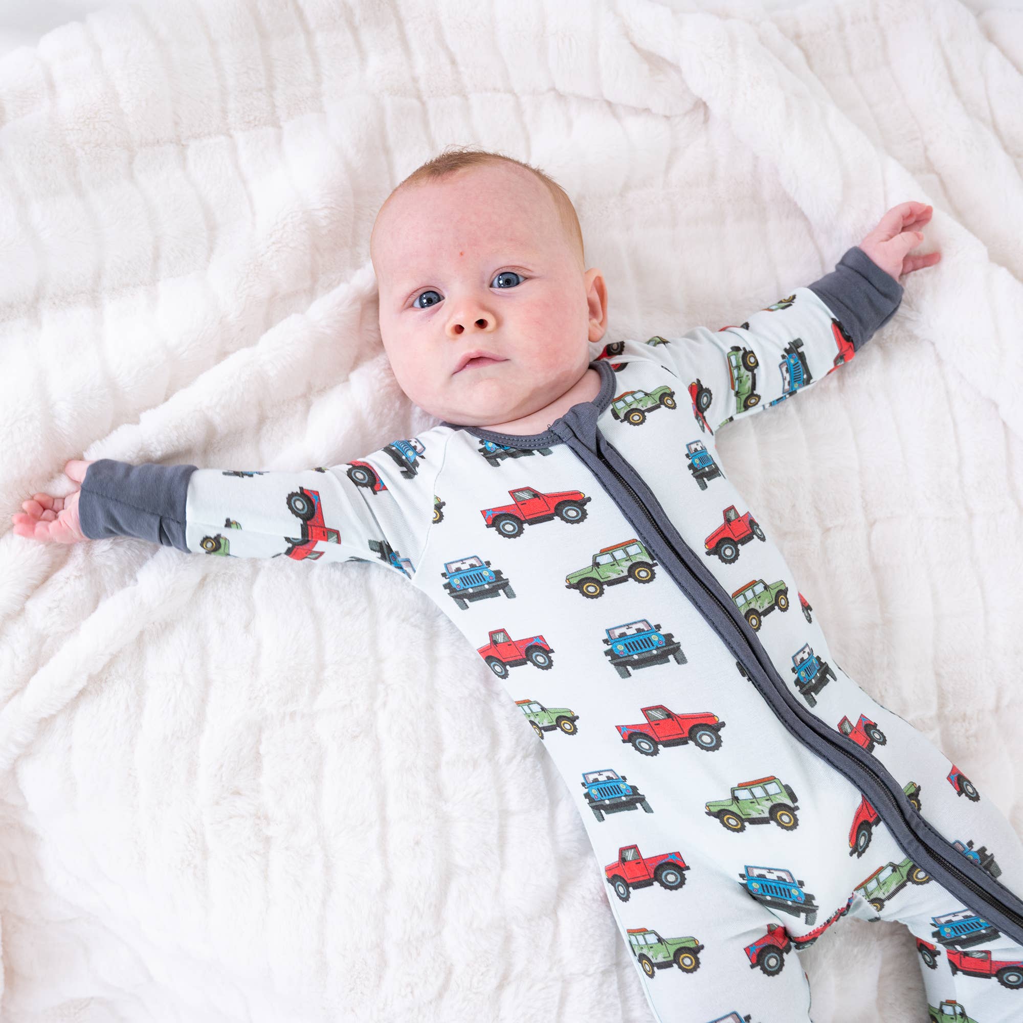 Bamboo Baby Convertible Zipper Pajamas - Vehicle Car Print